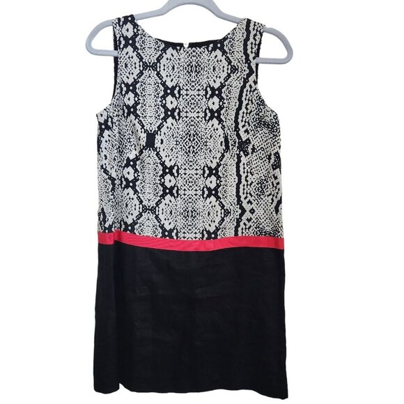 LOFT 100% Linen Dress Snake Print Sleeveless Shift Drop Waist Color Block Sz 6 P - Picture 1 of 11
